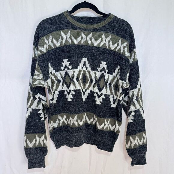 Big Bear Trading Co Vintage Mens sweater Sz L geometric Grandpa 90s - Picture 1 of 4